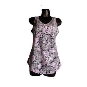 Swimsuits For All Sarong 1-Piece Swimsuit 12 Purple Black White Floral Print